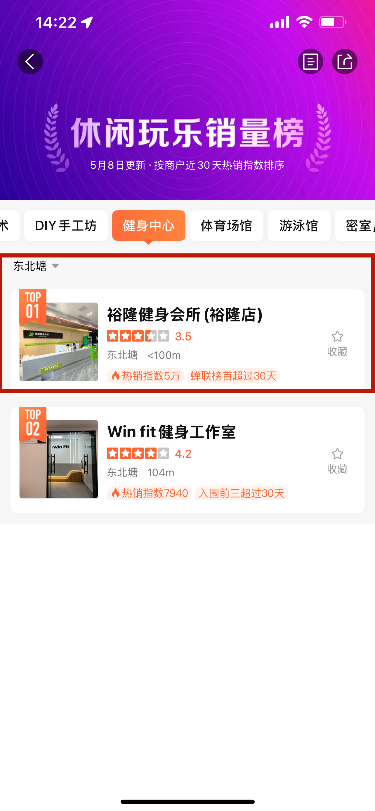 美團-東北塘健身人氣榜第一名